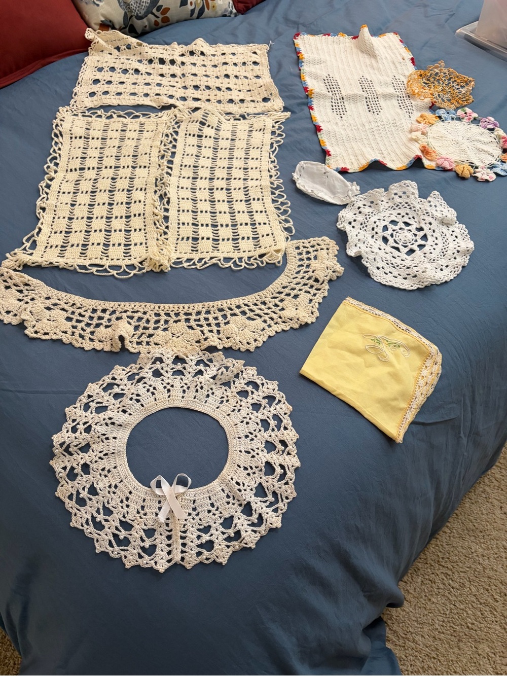 Handmade Crochet Doilies and Decorative Linens in Cream